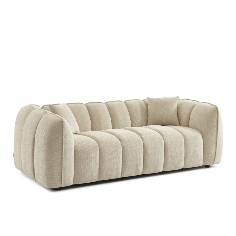 Divano lineare MATILDA 3 posti in tessuto ciniglia beige