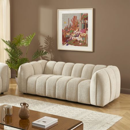 Gerades Sofa MATILDA 3-Sitzer, beigefarbener Chenille-Stoff