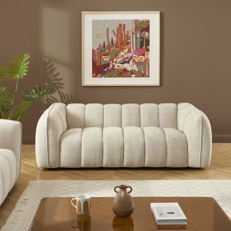 Divano lineare MATILDA 3 posti in tessuto ciniglia beige