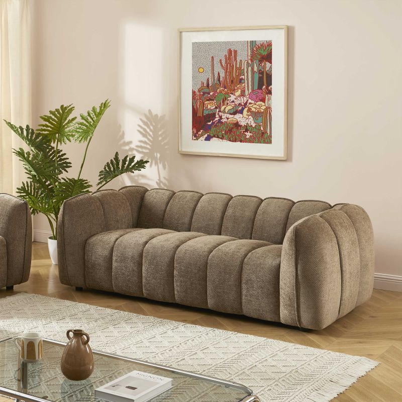 Gerades Sofa MATILDA mit 3 Sitzplätzen, brauner Chenille-Stoff