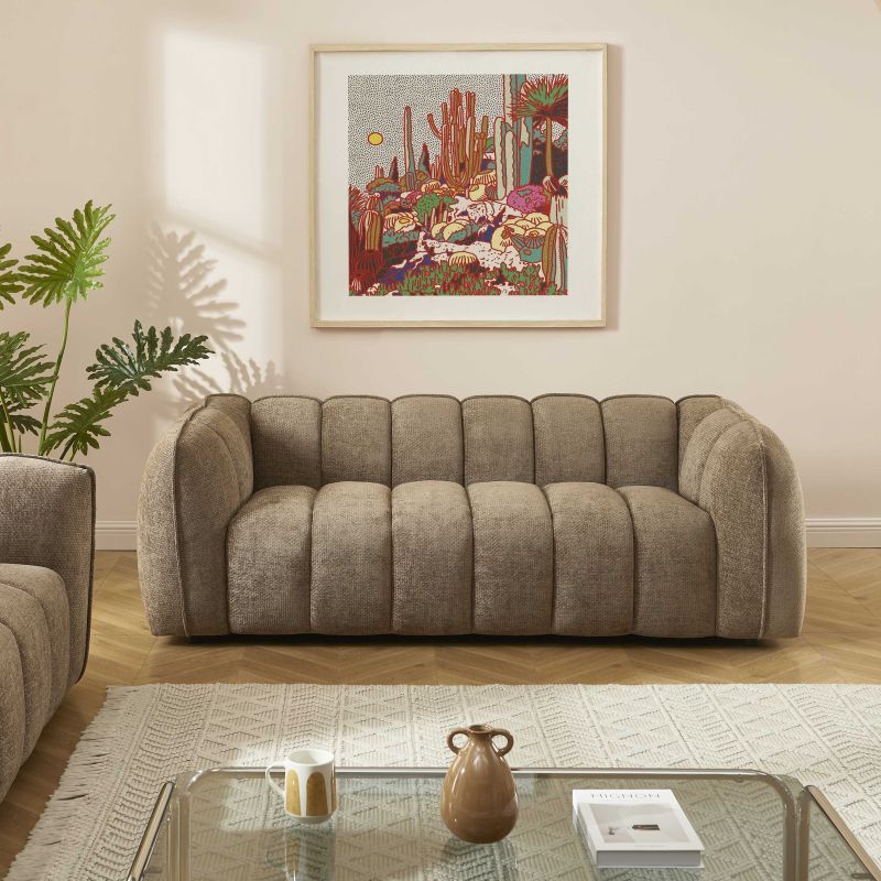 Gerades Sofa MATILDA mit 3 Sitzplätzen, brauner Chenille-Stoff