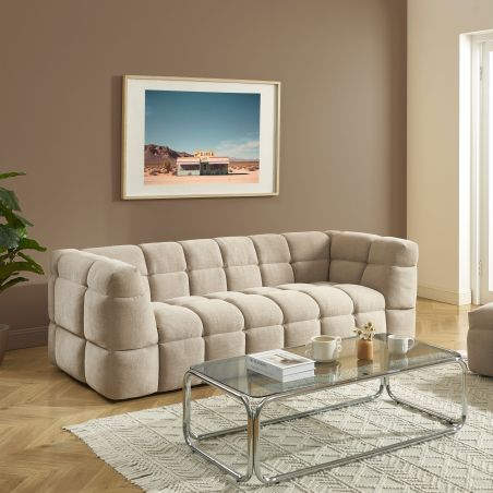 Gerades Sofa MOODY 3-Sitzer, beigefarbener Leinenstoff