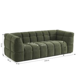 Canapé droit MOODY 3 places tissu lin vert