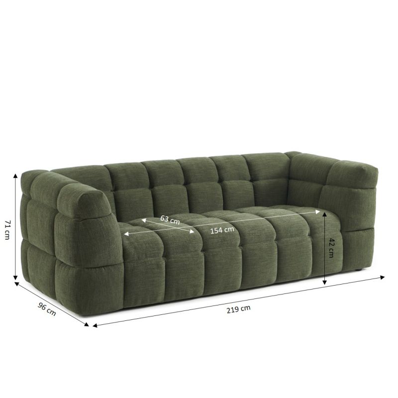 Canapé droit MOODY 3 places tissu lin vert