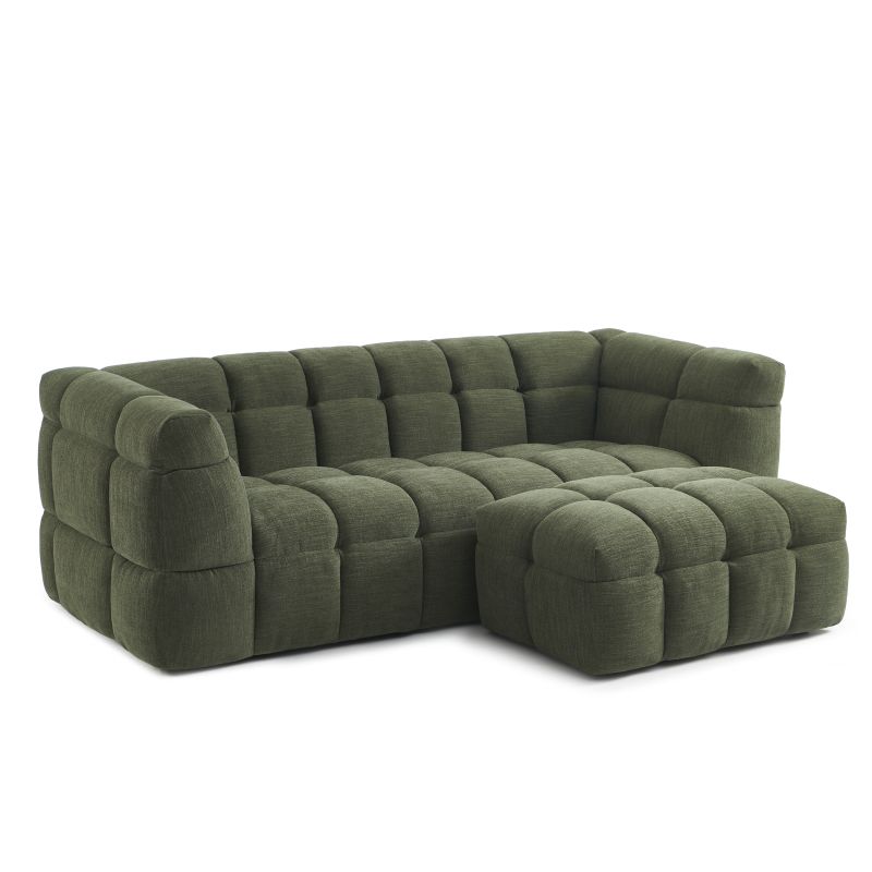 Pouf MOODY tissu lin vert
