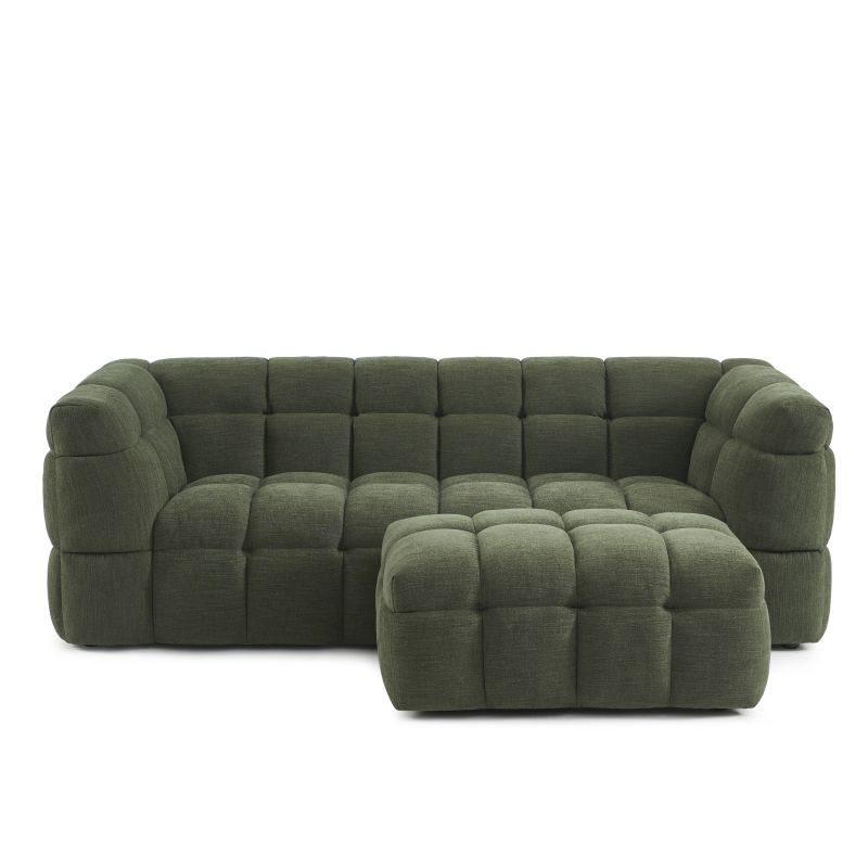 Pouf MOODY tissu lin vert