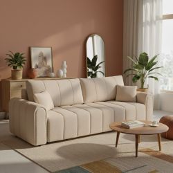 Divano letto GIORGIO 3 posti in tessuto bouclé color tortora