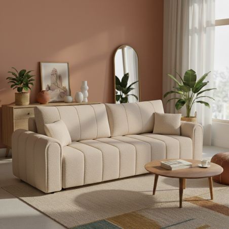 Gerades Schlafsofa GIORGIO 3-Sitzer, Bouclé-Stoff taupe