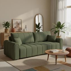 Gerades Schlafsofa GIORGIO 3-Sitzer, khakigrüner Bouclé-Stoff