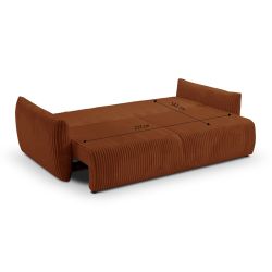Canapé droit convertible GLORIA 3 places velours côtelé terracotta
