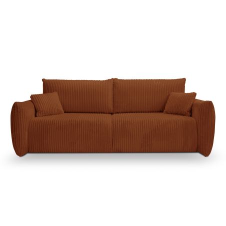 Gerades Schlafsofa GLORIA 3-Sitzer aus terrakottafarbenem Cord