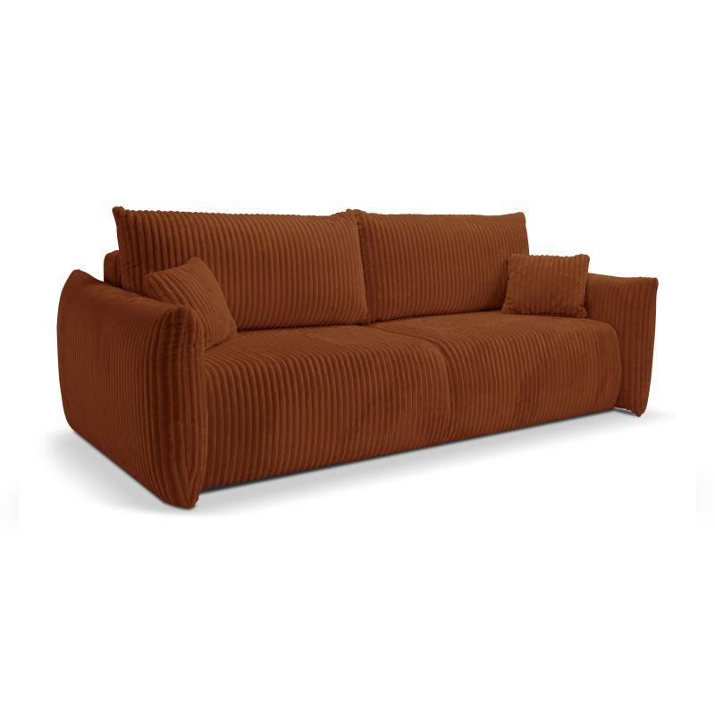 Canapé droit convertible GLORIA 3 places velours côtelé terracotta