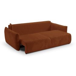 Canapé droit convertible GLORIA 3 places velours côtelé terracotta