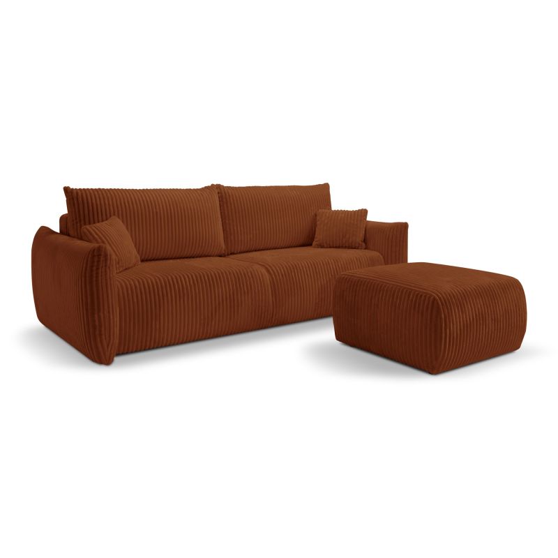 Canapé droit convertible GLORIA 3 places velours côtelé terracotta