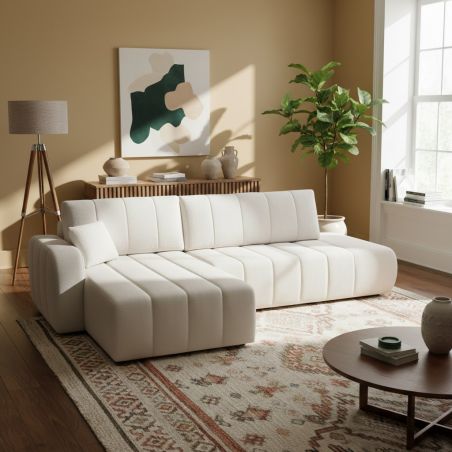 Ecksofa BELEM 4/5-Sitzer, umwandelbar, Bouclé-Stoff ecru
