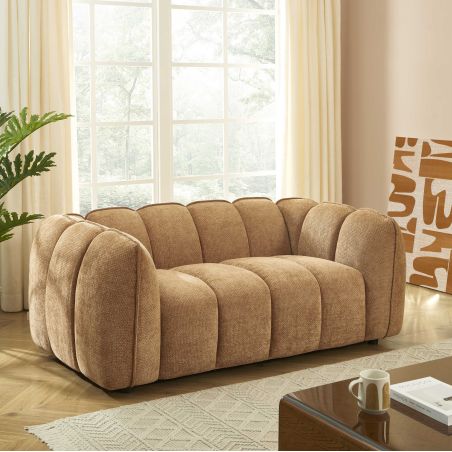 Divano lineare MATILDA 2 posti in tessuto ciniglia terracotta