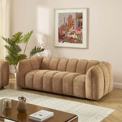 Divano lineare MATILDA 3 posti in tessuto ciniglia terracotta