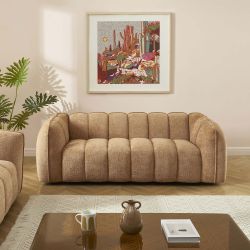 Divano lineare MATILDA 3 posti in tessuto ciniglia terracotta