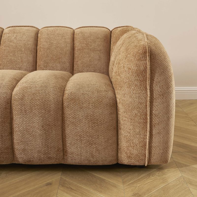 Divano lineare MATILDA 3 posti in tessuto ciniglia terracotta