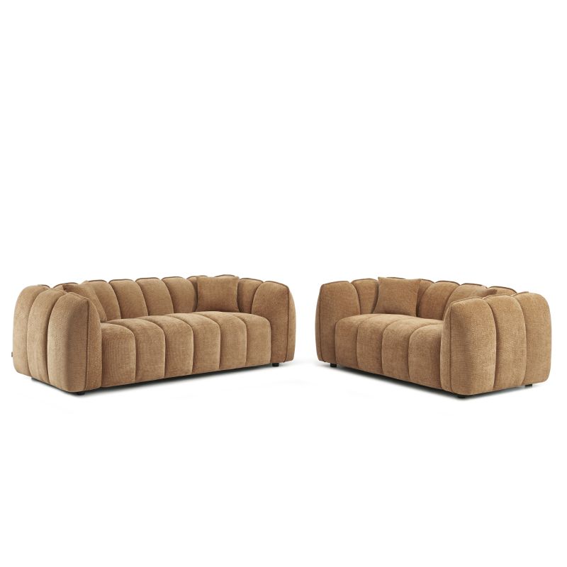 Divano lineare MATILDA 3 posti in tessuto ciniglia terracotta