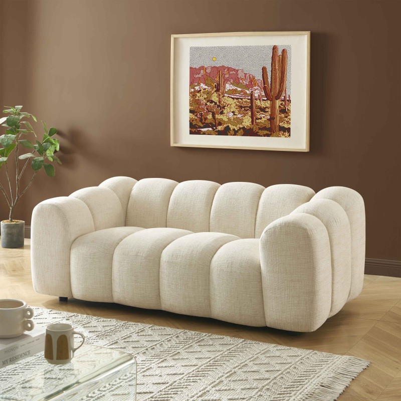 Canapé droit SUNNY 2 places tissu tweed écru