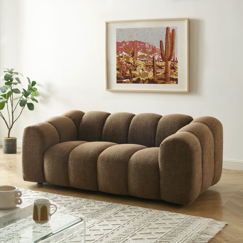 Canapé droit SUNNY 2 places tissu tweed marron