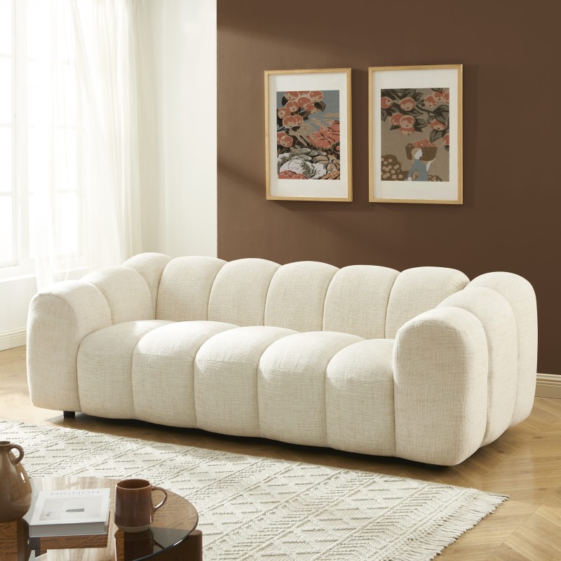 Gerades Sofa SUNNY 3-Sitzer, ecrufarbener Tweedstoff