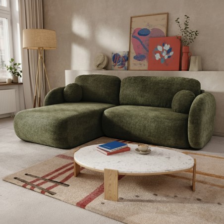 Verwandelbares Ecksofa CARLOTTA 4-Sitzer, Stoff Chenille khaki-grün