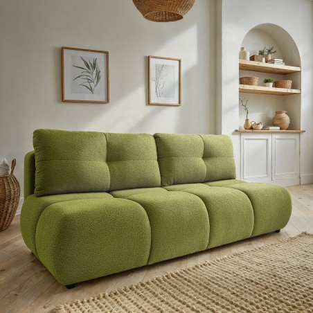 Divano letto TASCA 3 posti in tessuto bouclé verde oliva