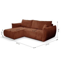 Divano angolare convertibile e reversibile GLORIA 4 posti in velluto a coste terracotta