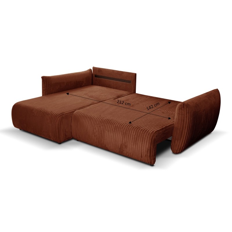 Divano angolare convertibile e reversibile GLORIA 4 posti in velluto a coste terracotta