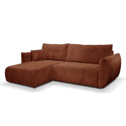Divano angolare convertibile e reversibile GLORIA 4 posti in velluto a coste terracotta