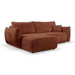 Divano angolare convertibile e reversibile GLORIA 4 posti in velluto a coste terracotta