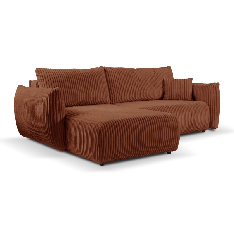 Divano angolare convertibile e reversibile GLORIA 4 posti in velluto a coste terracotta