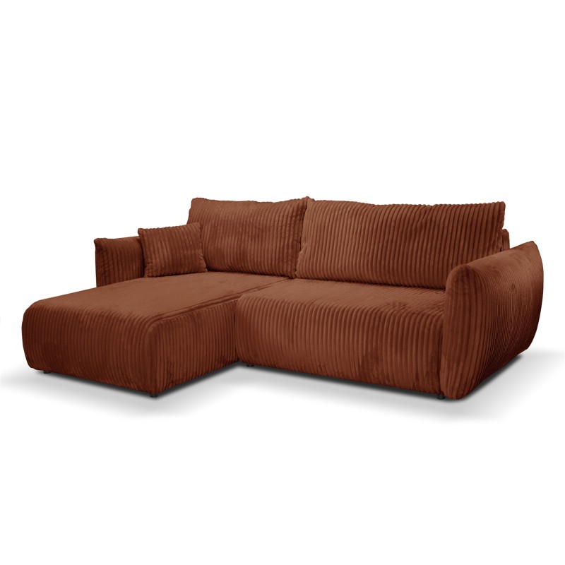 Divano angolare convertibile e reversibile GLORIA 4 posti in velluto a coste terracotta