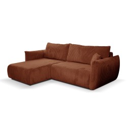 Divano angolare convertibile e reversibile GLORIA 4 posti in velluto a coste terracotta