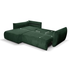Divano angolare convertibile e reversibile GLORIA 4 posti in velluto a coste verde kaki