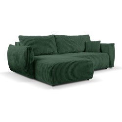 Divano angolare convertibile e reversibile GLORIA 4 posti in velluto a coste verde kaki