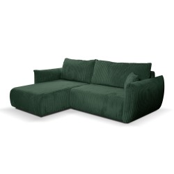 Divano angolare convertibile e reversibile GLORIA 4 posti in velluto a coste verde kaki