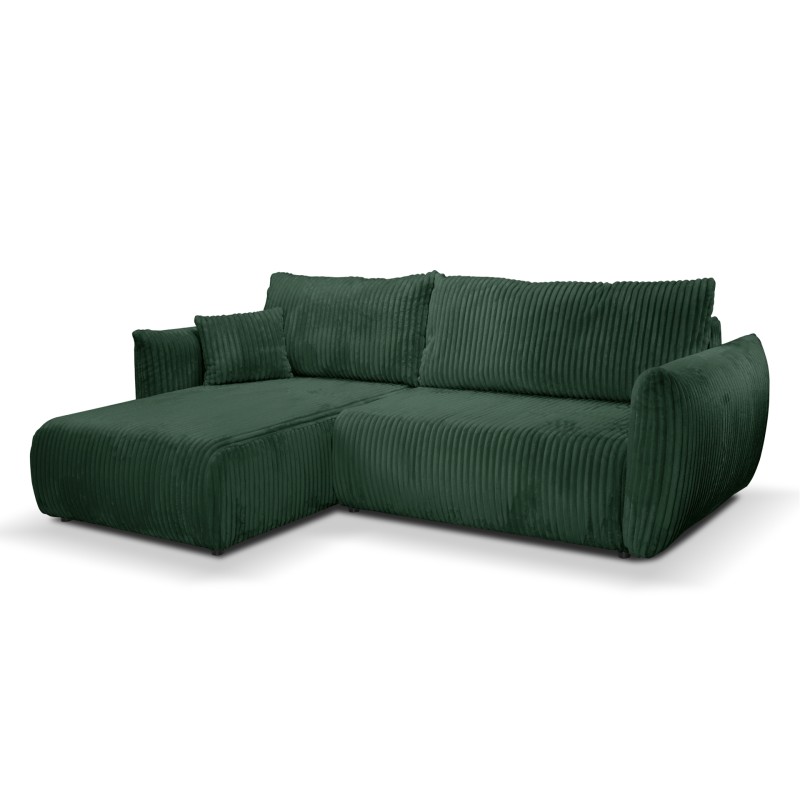 Divano angolare convertibile e reversibile GLORIA 4 posti in velluto a coste verde kaki