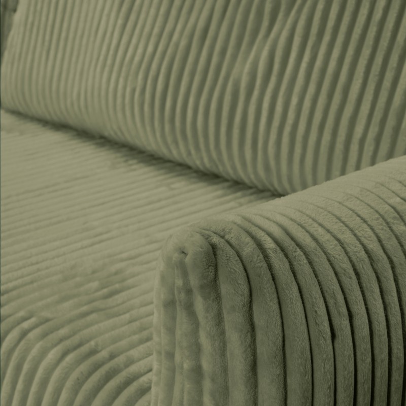 Umbaubares und wendbares Ecksofa GLORIA 4-Sitzer, grün salbeifarbener Cord