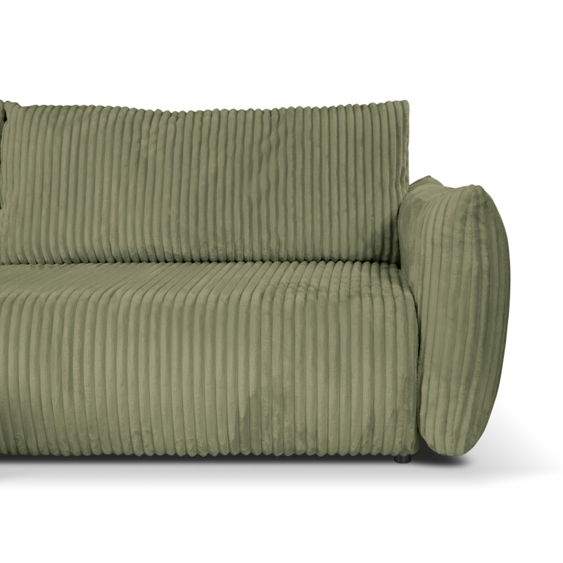 Umbaubares und wendbares Ecksofa GLORIA 4-Sitzer, grün salbeifarbener Cord