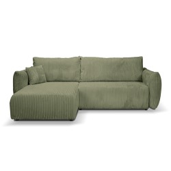 Umbaubares und wendbares Ecksofa GLORIA 4-Sitzer, grün salbeifarbener Cord