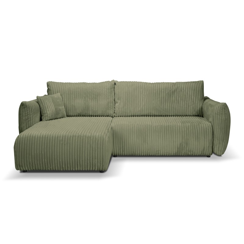 Umbaubares und wendbares Ecksofa GLORIA 4-Sitzer, grün salbeifarbener Cord