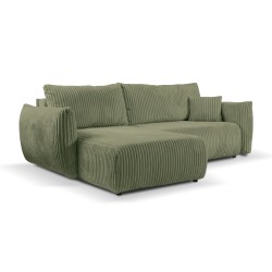 Umbaubares und wendbares Ecksofa GLORIA 4-Sitzer, grün salbeifarbener Cord