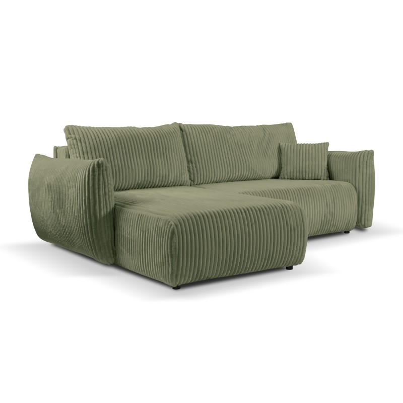 Umbaubares und wendbares Ecksofa GLORIA 4-Sitzer, grün salbeifarbener Cord