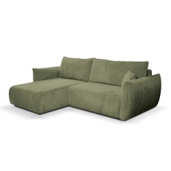 Umbaubares und wendbares Ecksofa GLORIA 4-Sitzer, grün salbeifarbener Cord