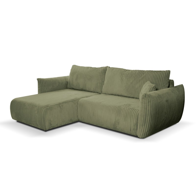 Umbaubares und wendbares Ecksofa GLORIA 4-Sitzer, grün salbeifarbener Cord