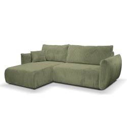 Umbaubares und wendbares Ecksofa GLORIA 4-Sitzer, grün salbeifarbener Cord