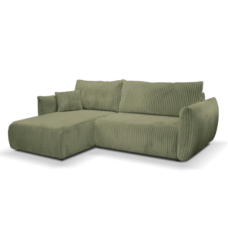 Umbaubares und wendbares Ecksofa GLORIA 4-Sitzer, grün salbeifarbener Cord